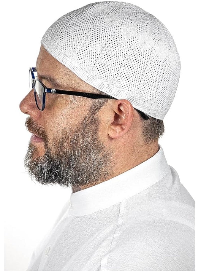 4 قطع من قبعات الصلاة الرجالية السوداء والبيضاء، بتصميم إسلامي أنيق وقابلة للتمدد. - Image 4